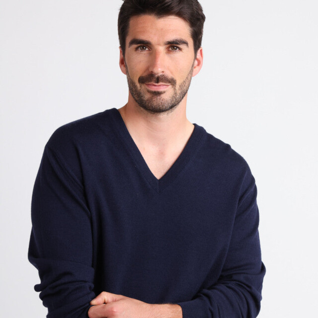 Maison-solfin - Pull homme col V 100% laine mérinos bleu marine – 6