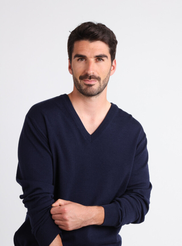 Maison-solfin - Pull homme col V 100% laine mérinos bleu marine – 6