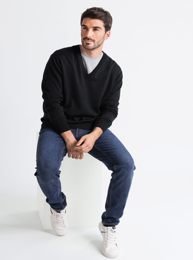 Maison-solfin - Pull homme col v 100% laine mérinos Noir – 6