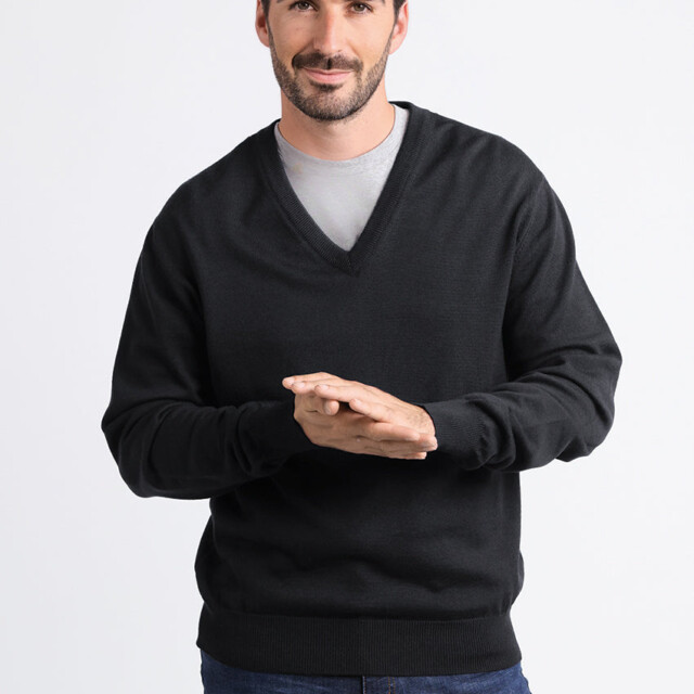Maison-solfin - Pull homme col v 100% laine mérinos Noir – 6
