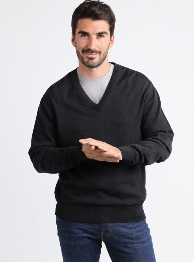 Maison-solfin - Pull homme col v 100% laine mérinos Noir – 6