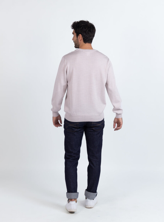 Maison Solfin - Pull homme col V 100% mérinos beige naturel – 6