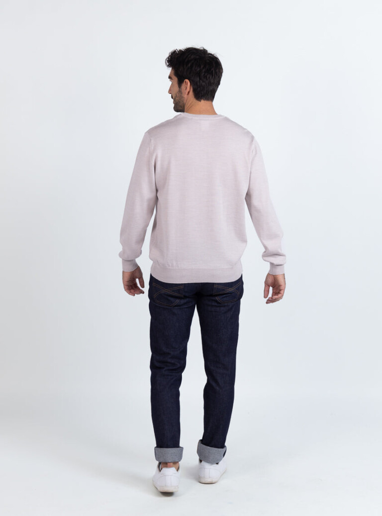 Maison Solfin - Pull homme col V 100% mérinos beige naturel – 6