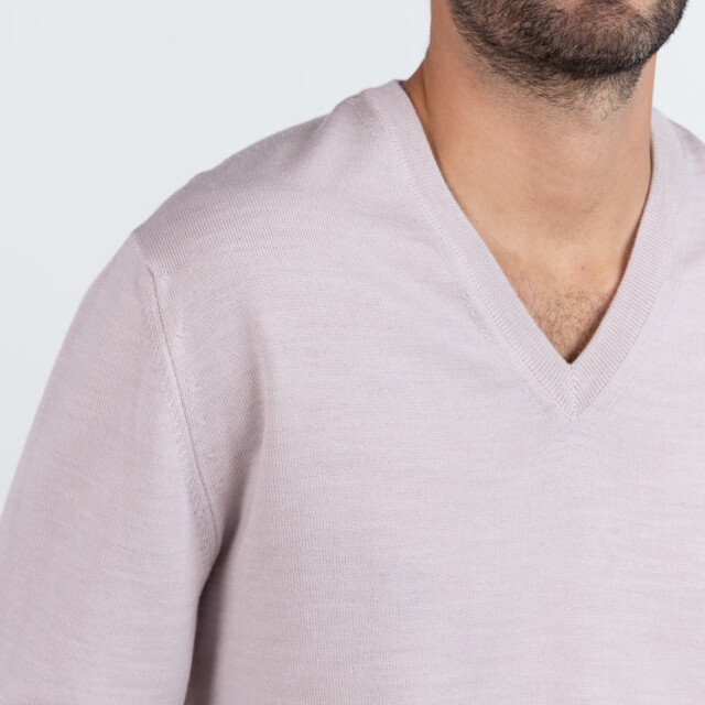 Maison Solfin - Pull homme col V 100% mérinos beige naturel – 6