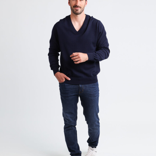 Maison-solfin - Pull homme col V 100% laine mérinos bleu marine – 6