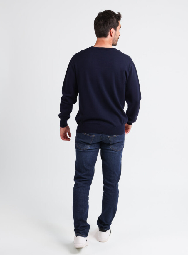 Maison-solfin - Pull homme col V 100% laine mérinos bleu marine – 6