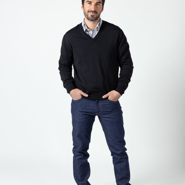 Maison-solfin - Pull homme col v 100% laine mérinos Noir – 6
