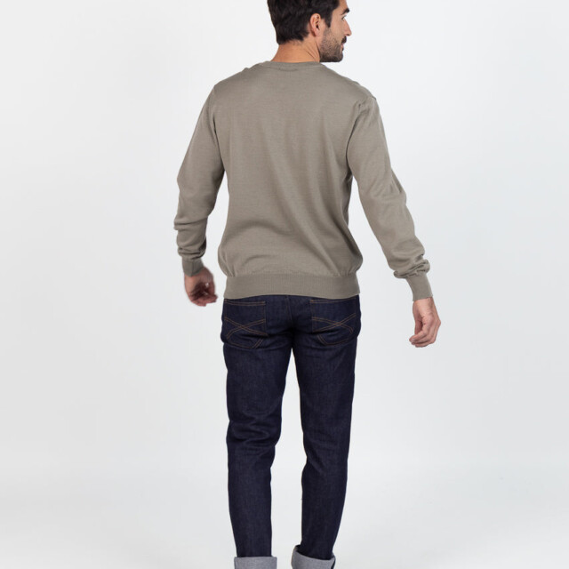 Maison-solfin - Pull homme col V 100% mérinos vert olive – 5