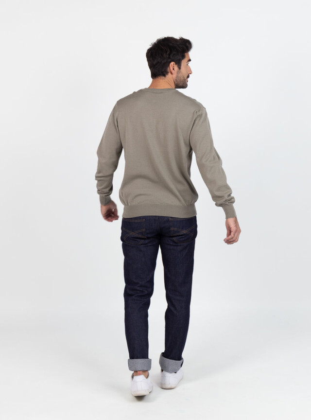 Maison-solfin - Pull homme col V 100% mérinos vert olive – 5
