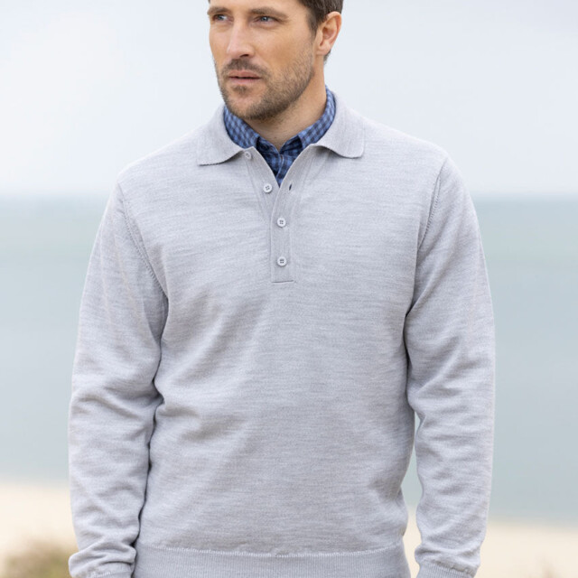 Maison Solfin - Pull homme col polo en laine gris givré – 6