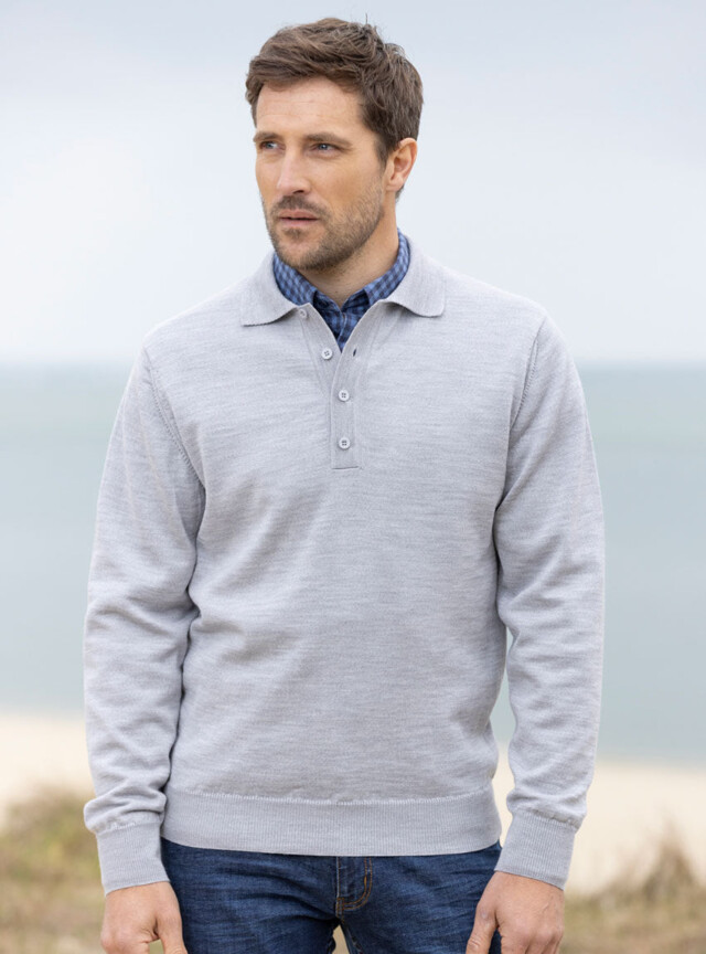 Maison Solfin - Pull homme col polo en laine gris givré – 6