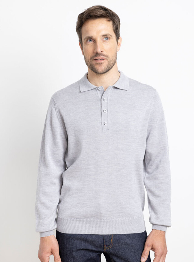 MAISON SOLFIN - Pull homme col polo en laine gris givré