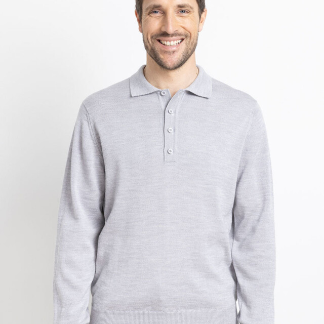 Maison Solfin - Pull homme col polo en laine gris givré – 6