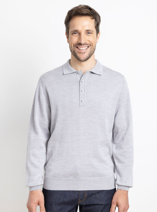 Maison Solfin - Pull homme col polo en laine gris givré – 6