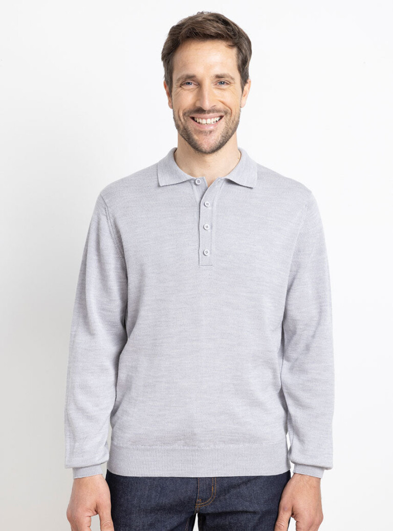 Maison Solfin - Pull homme col polo en laine gris givré – 6