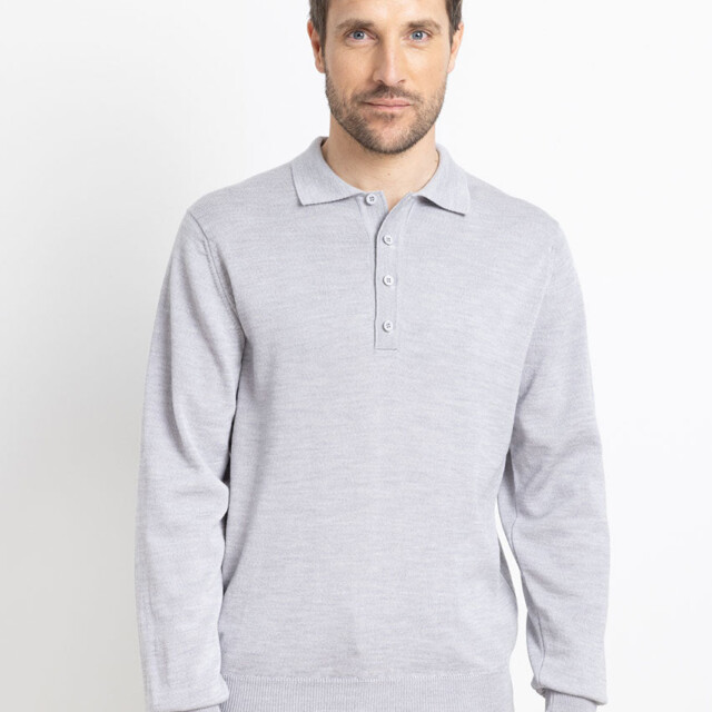 Maison Solfin - Pull homme col polo en laine gris givré – 6