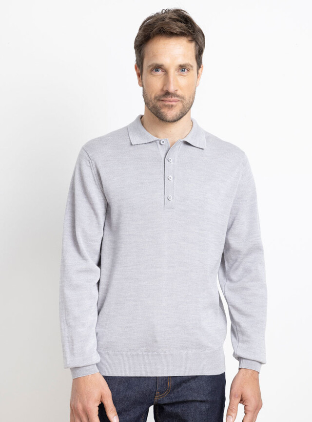 Maison Solfin - Pull homme col polo en laine gris givré – 6
