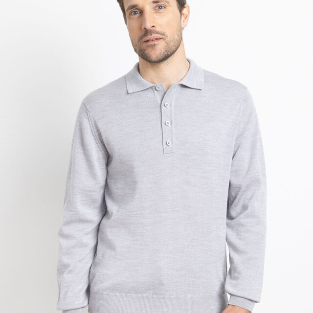 Maison Solfin - Pull homme col polo en laine gris givré – 6
