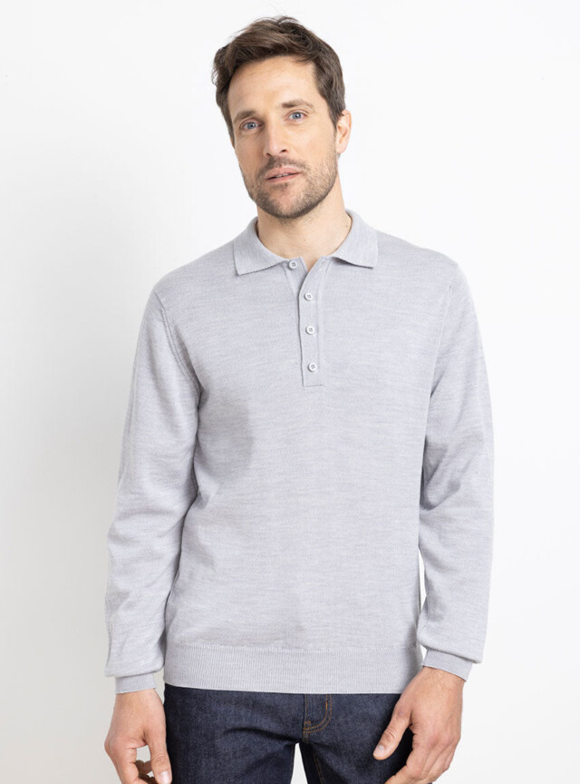 Maison Solfin - Pull homme col polo en laine gris givré – 6