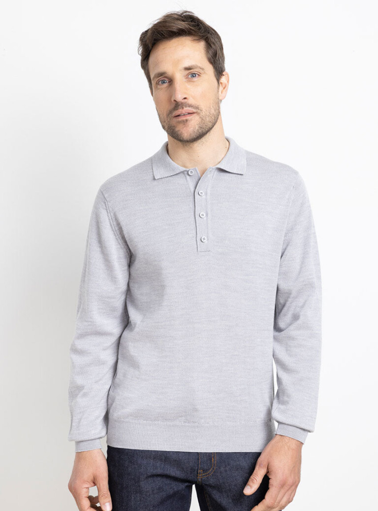 Maison Solfin - Pull homme col polo en laine gris givré – 6