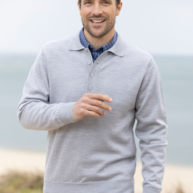 Maison Solfin - Pull homme col polo en laine gris givré – 6