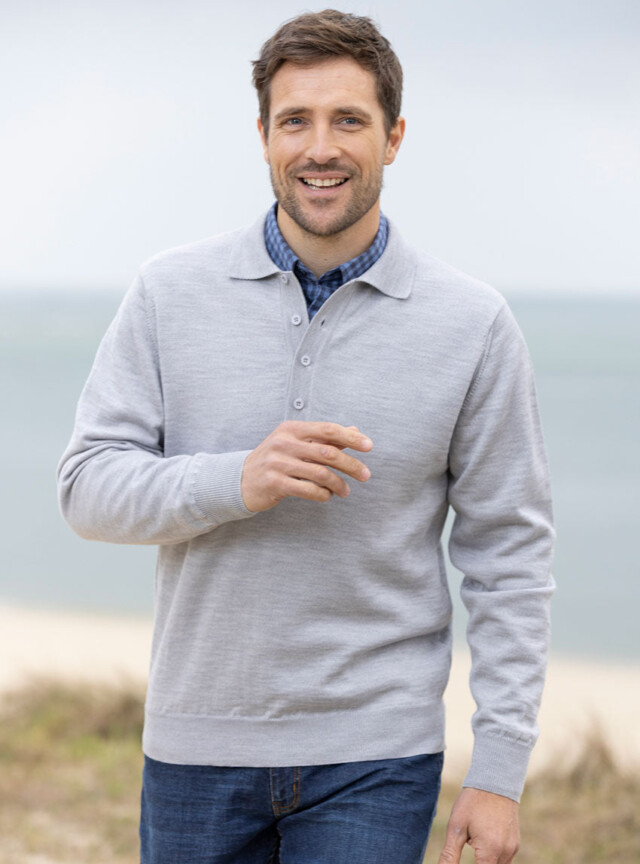 Maison Solfin - Pull homme col polo en laine gris givré – 6