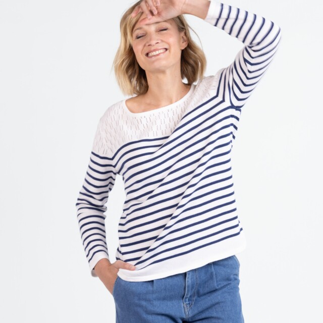 Maison Solfin - Marinière femme blanche en coton – 50