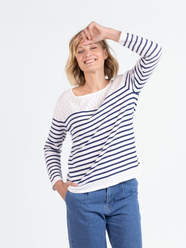 Maison Solfin - Marinière femme blanche en coton – 50