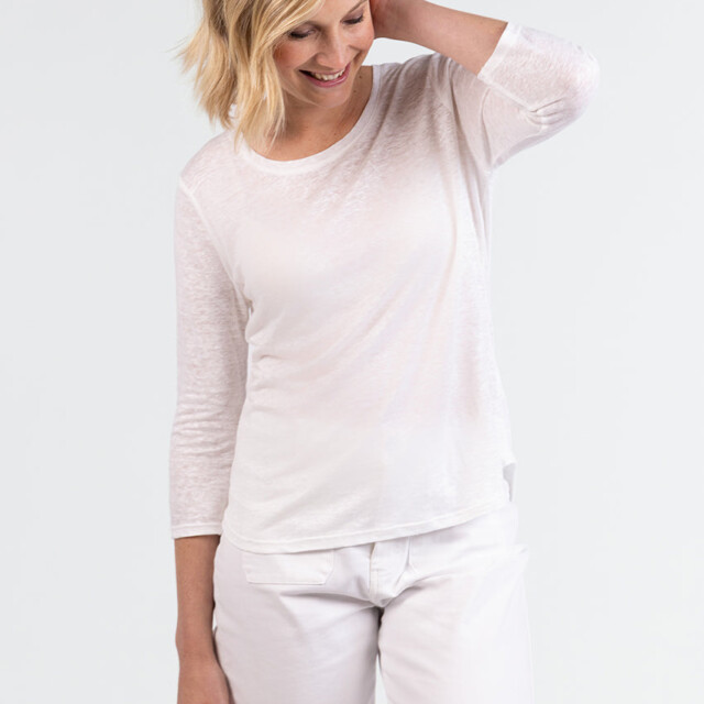 Maison-solfin - Tee-shirt femme en lin manches 3/4 blanc – 4