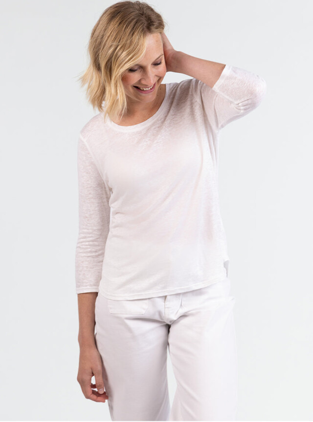 Maison-solfin - Tee-shirt femme en lin manches 3/4 blanc – 4