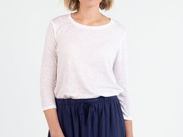 6109 1 4 t shirt femme lin blanc Maison-solfin - Tee-shirt femme en lin manches 3/4 blanc – 4