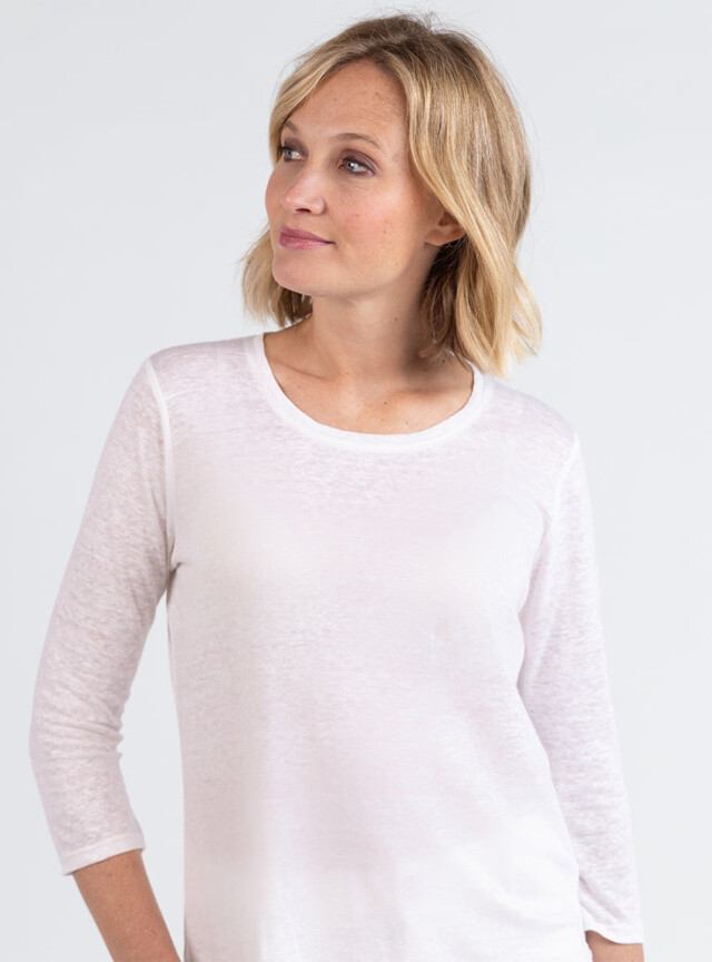 Maison-solfin - Tee-shirt femme en lin manches 3/4 blanc – 4