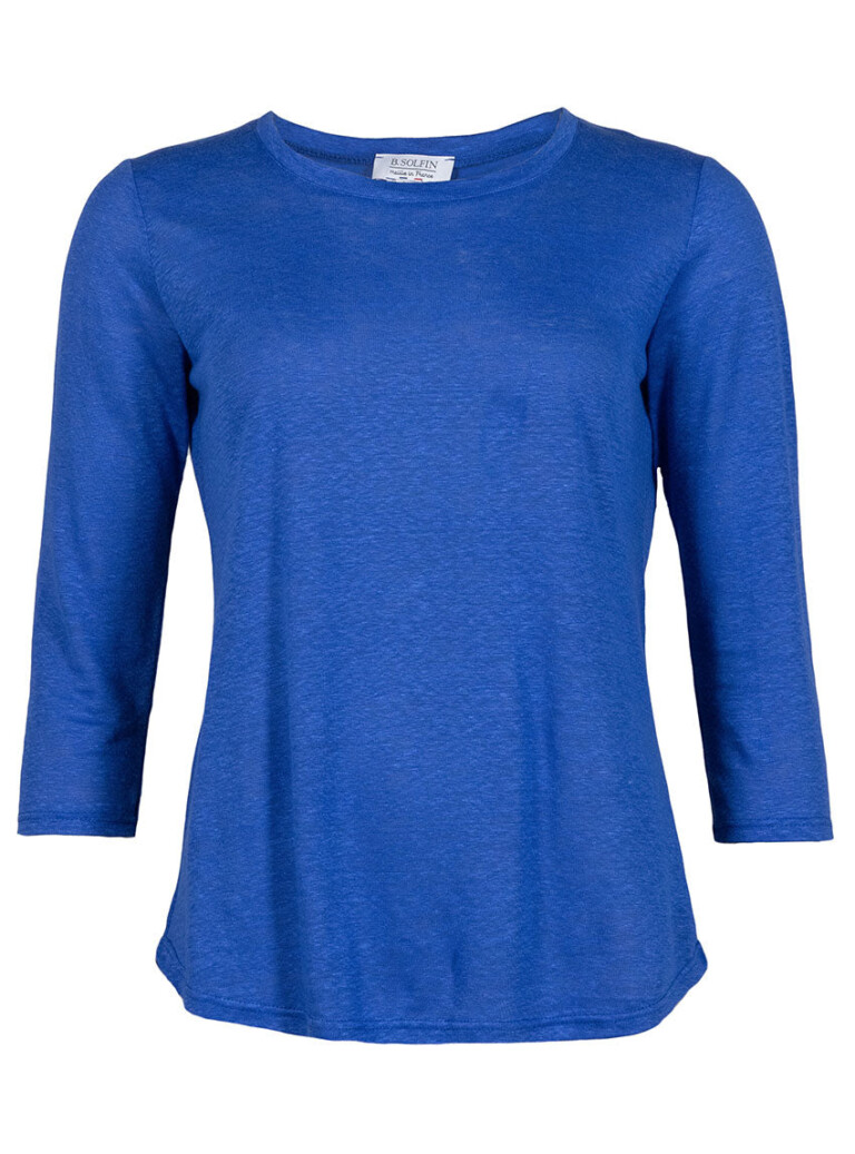 Maison Solfin - Tee-shirt femme en lin manches 3/4 bleu atlantique – 4
