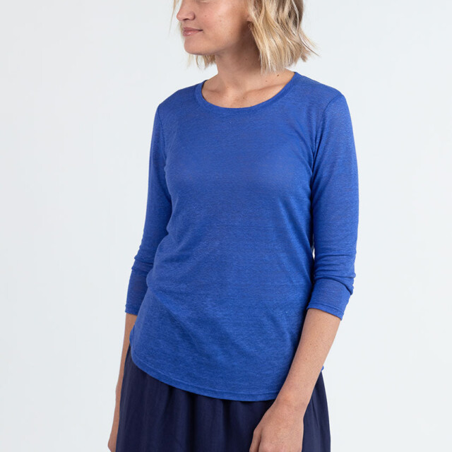 Maison Solfin - Tee-shirt femme en lin manches 3/4 bleu atlantique – 5