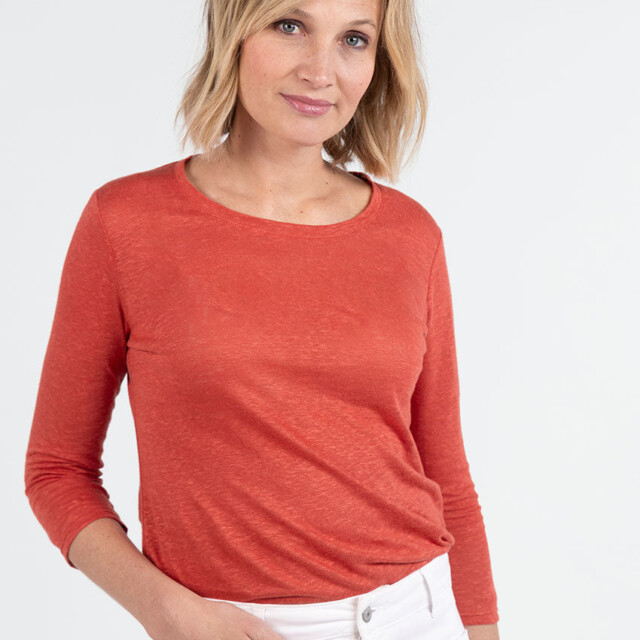 Maison Solfin - Tee-shirt femme en lin manches 3/4 orange épicé – 5