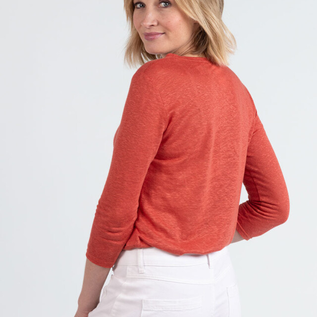 Maison Solfin - Tee-shirt femme en lin manches 3/4 orange épicé – 5