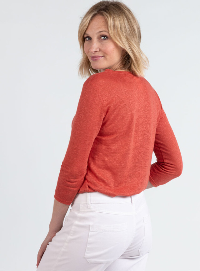 Maison Solfin - Tee-shirt femme en lin manches 3/4 orange épicé – 5