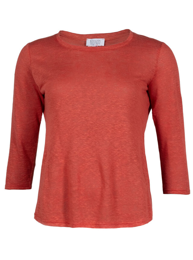 Maison Solfin - Tee-shirt femme en lin manches 3/4 orange épicé – 5