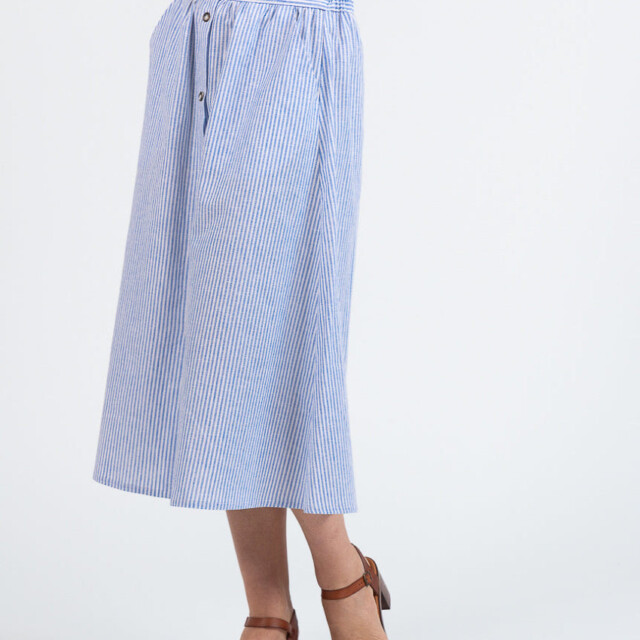 Maison Solfin - Jupe femme ample en coton et lin rayé bleu – 5