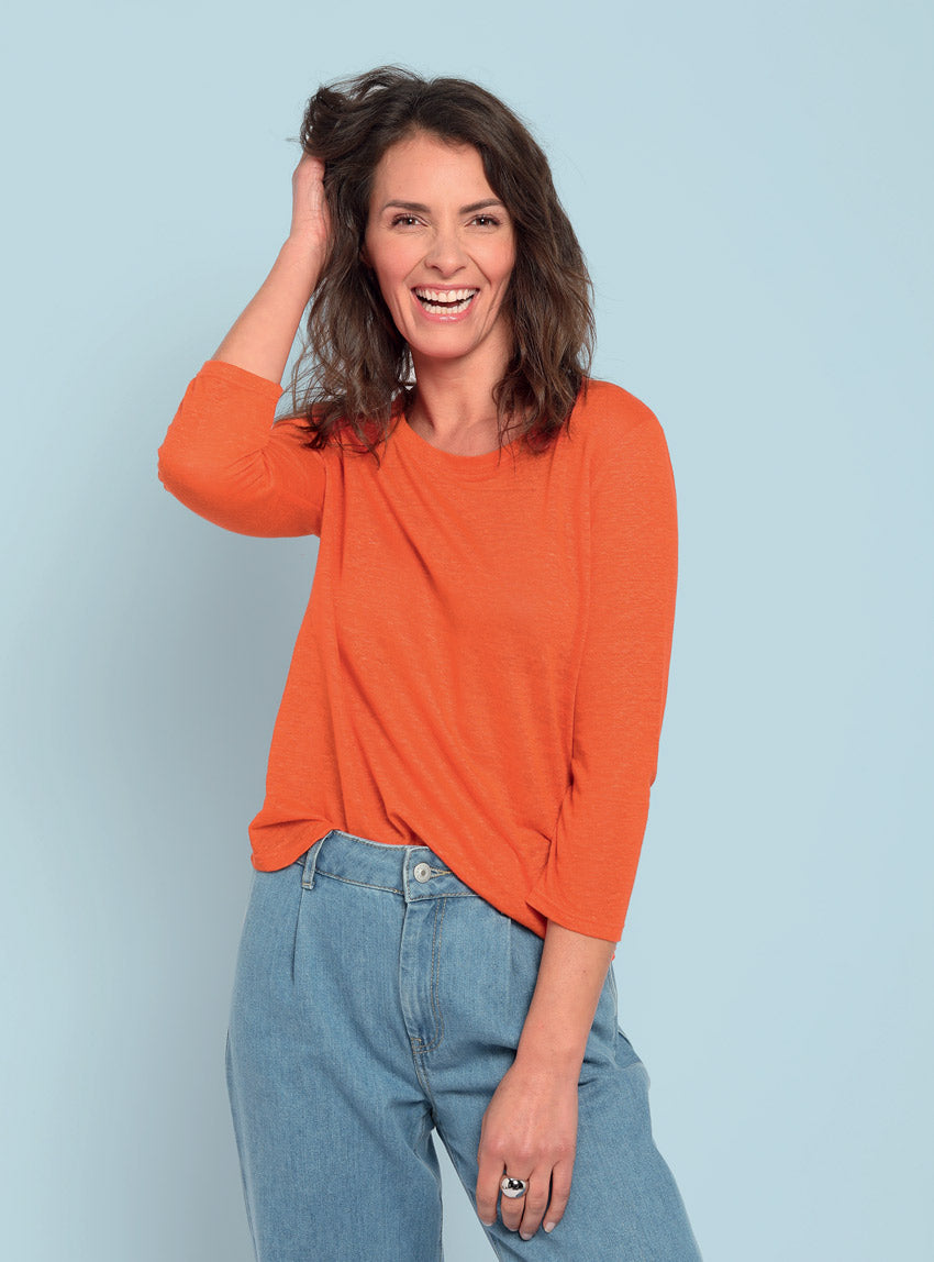 6109 ORANGE AGRUME MAJEUR 2 50PC Maison-solfin - Tee-shirt femme en lin manches 3/4 orange agrume – 4