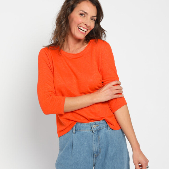 Maison-solfin - Tee-shirt femme en lin manches 3/4 orange agrume – 4