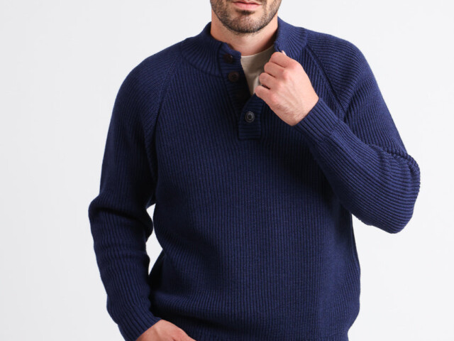 6129 bleu amiral pull 1 Maison-solfin - Pull camionneur homme en laine mérinos Bleu Amiral – 6