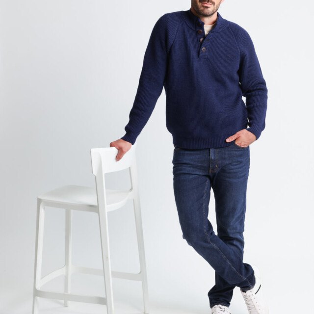 Maison-solfin - Pull camionneur homme en laine mérinos Bleu Amiral – 6