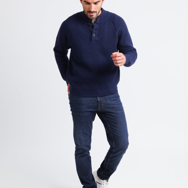 Maison-solfin - Pull camionneur homme en laine mérinos Bleu Amiral – 6