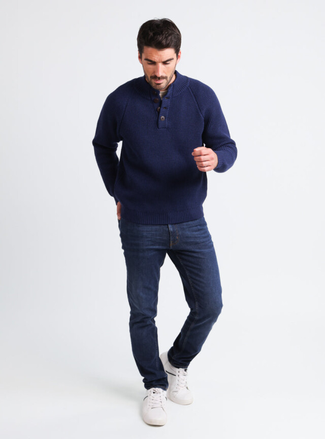 Maison-solfin - Pull camionneur homme en laine mérinos Bleu Amiral – 6
