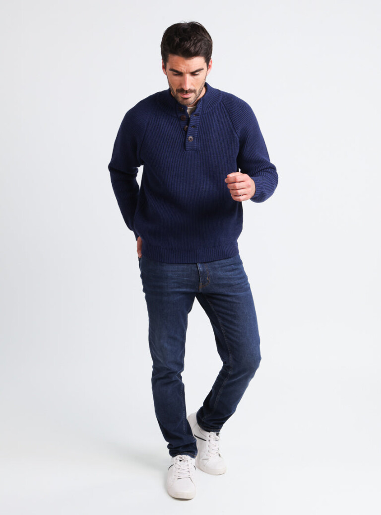 Maison-solfin - Pull camionneur homme en laine mérinos Bleu Amiral – 6