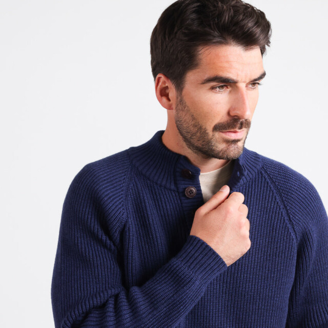 Maison-solfin - Pull camionneur homme en laine mérinos Bleu Amiral – 6