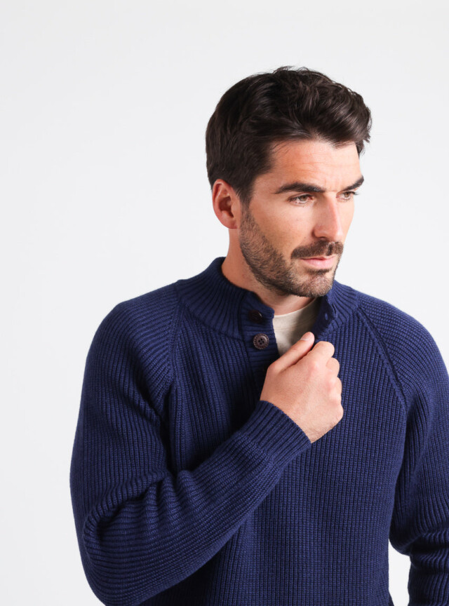 Maison-solfin - Pull camionneur homme en laine mérinos Bleu Amiral – 6
