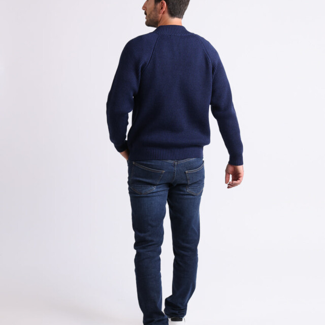 Maison-solfin - Pull camionneur homme en laine mérinos Bleu Amiral – 6