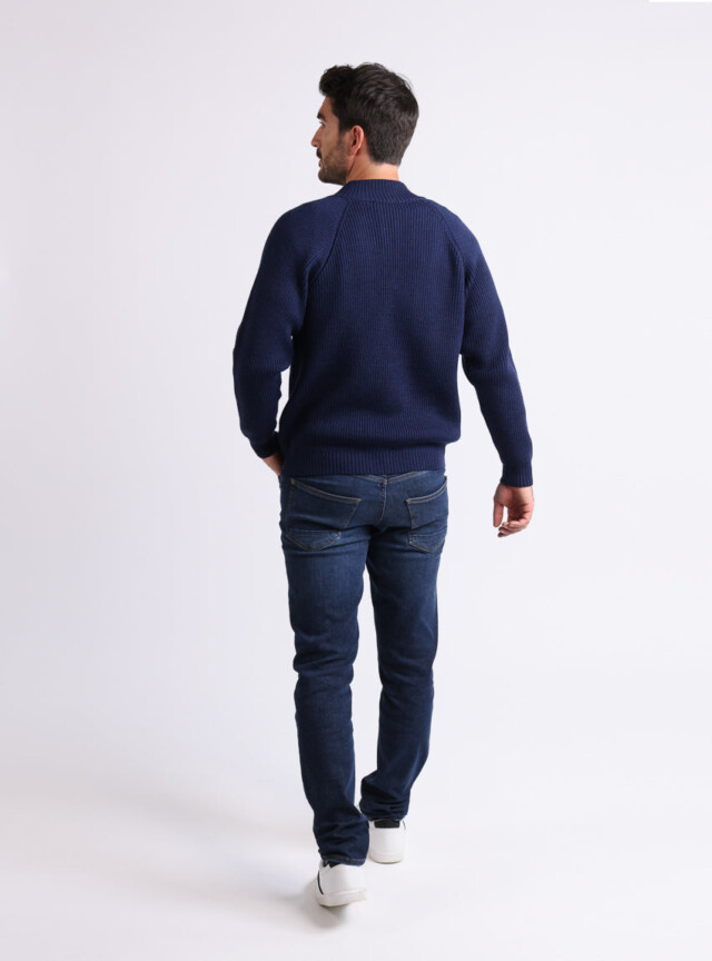 Maison-solfin - Pull camionneur homme en laine mérinos Bleu Amiral – 6